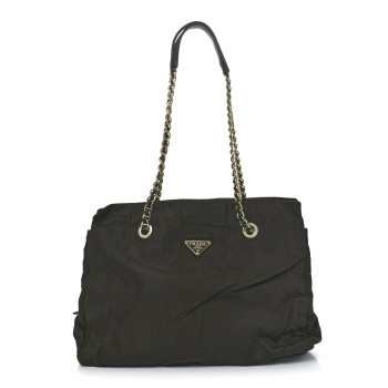 PRADA Tessuto Nylon Acciaio Chain Shoulder Bag Brown