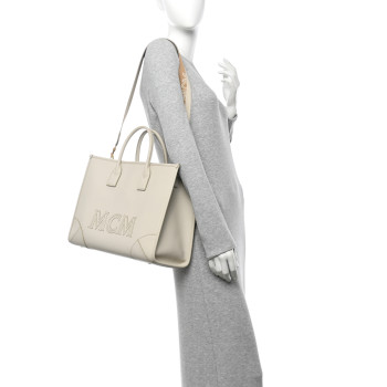 MCM Calfskin Large Munchen Tote White