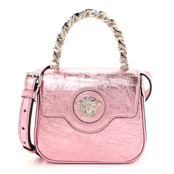 VERSACE Metallic Crackled Lambskin Mini La Medusa Bag Pink