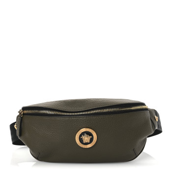 VERSACE Grained Calfskin Vanitas Medea Belt Bag Olive Green