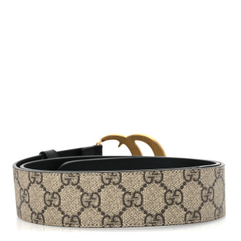 GUCCI GG Supreme Monogram Matte Plutone Calfskin Double G 40mm Belt 85 34 Beige Ebony Black
