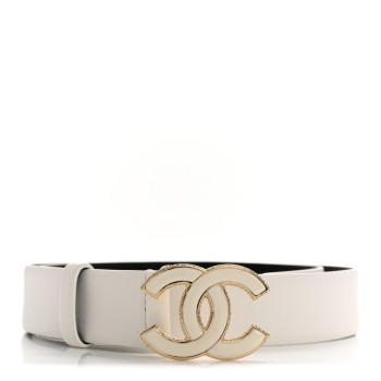 CHANEL Calfskin Enamel CC Belt 80 32 White