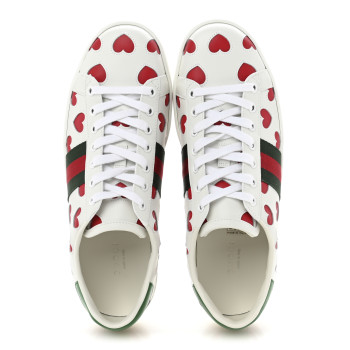 GUCCI Calfskin Miro Soft Web Heart Cut Out Womens Ace Sneakers 39 White Light Hibiscus Red New Shamarock