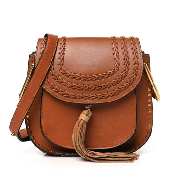 CHLOE Calfskin Braided Small Hudson Shoulder Bag Caramel