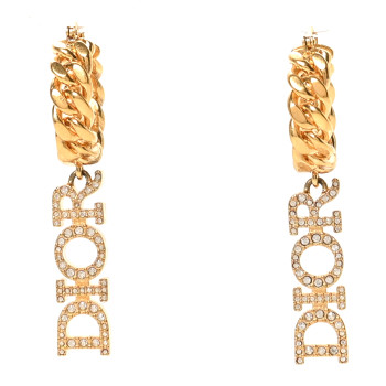 CHRISTIAN DIOR Crystal Dio(r)evolution Logo Hoop Drop Earrings Gold