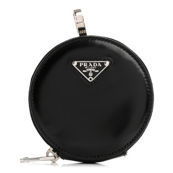 PRADA Spazzolato Round Coin Pouch Bag Charm Black