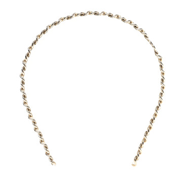 CHANEL Metal Lambskin CC Chain Headband Gold White