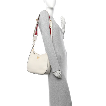 PRADA Vitello Daino Zippered Messenger Hobo White
