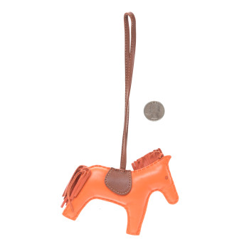 HERMES Milo Lambskin Grigri Rodeo Horse Bag Charm MM Feu Cornaline Fauve