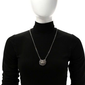 CHANEL Tweed Lambskin CC Heart Locket Necklace Gold Black Beige