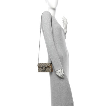 GUCCI GG Supreme Monogram Super Mini Dionysus Shoulder Bag Taupe