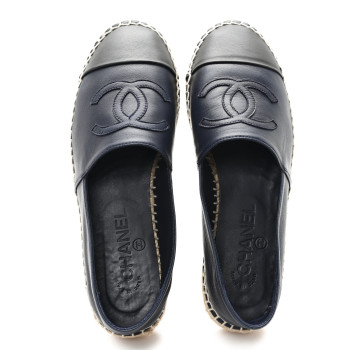 CHANEL Lambskin CC Espadrilles 37 Navy Blue Gray
