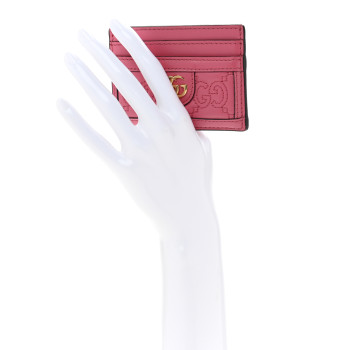 GUCCI Calfskin GG Matelasse Card Holder Pink