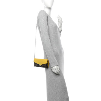 FENDI Vitello Cruise F is Fendi Bi-Color FF 1974 Embossed Continental Envelope Wallet On Chain Maya Yellow