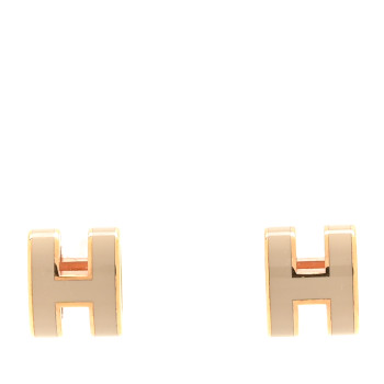 HERMES Gold Lacquered Mini Pop H Earrings Marron Glace