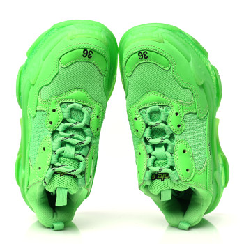 BALENCIAGA Fabric Mesh Clear Sole Womens Triple S Sneakers 36 Fluo Green