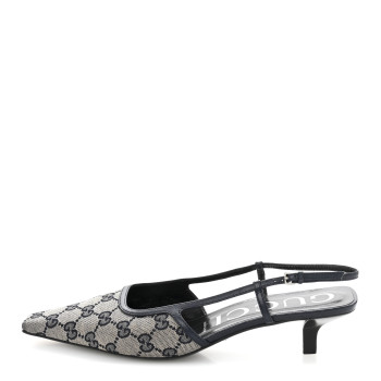 GUCCI GG Monogram Malaga Kid Square G 35mm Slingback Pumps 40 Beige Blue
