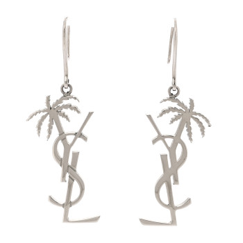 SAINT LAURENT Metal Monogram Palm Earrings Silver