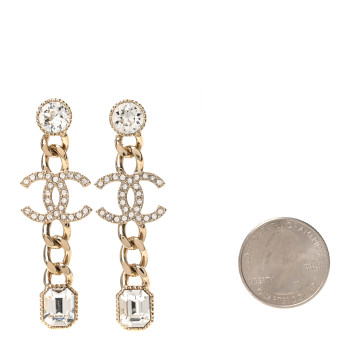 CHANEL Crystal CC Chain Drop Earrings Gold