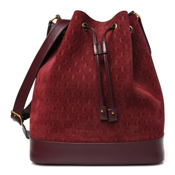 SAINT LAURENT Suede All-Over Monogram Bucket Bag Burgundy
