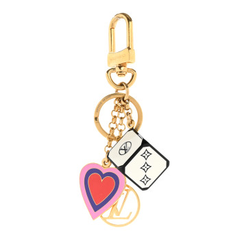 LOUIS VUITTON Metal Resin Game On Dice and Heart Charm Key Holder Gold