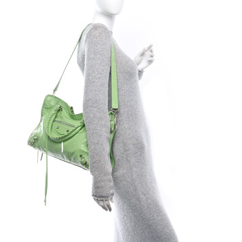BALENCIAGA Agneau Arena Storico Classic Silver Hardware Medium Le City Green