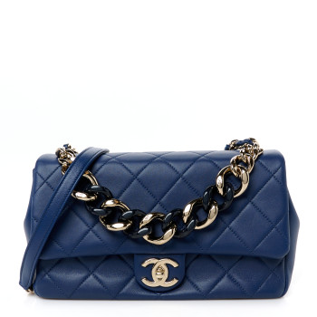 CHANEL Lambskin Quilted Resin Bi-Color Chain Flap Bag Navy