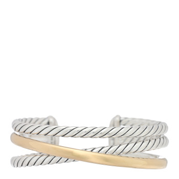 DAVID YURMAN Sterling Silver 14K Yellow Gold 19mm Bold Three Row Crossover Cuff Bracelet