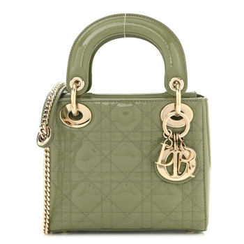 CHRISTIAN DIOR Patent Cannage Mini Lady Dior Dusty Green