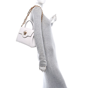 VERSACE Grained Calfskin Medium La Medusa Top Handle Handbag White