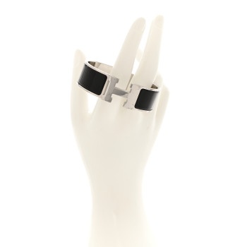 HERMES Enamel Wide Clic Clac H Bracelet GM Black