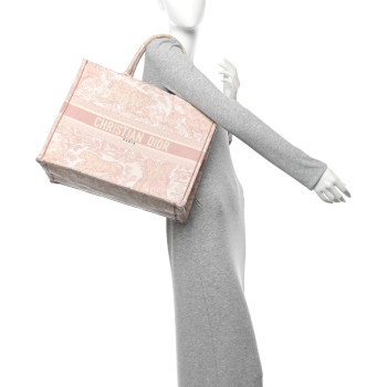 CHRISTIAN DIOR Canvas Toile De Jouy Embroidered Large Book Tote Pink