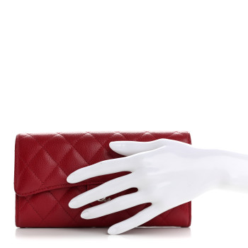 CHANEL Caviar Quilted Large Gusset Flap Wallet Red