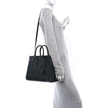 SAINT LAURENT Grained Calfskin Small Sac De Jour Black