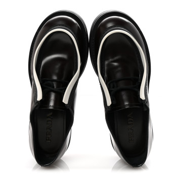 PRADA Spazzolato Rois Monolith 55mm Derby Loafers 8 Dark Brown Black