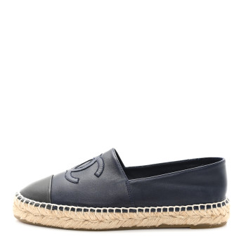 CHANEL Lambskin CC Espadrilles 37 Navy Blue Gray