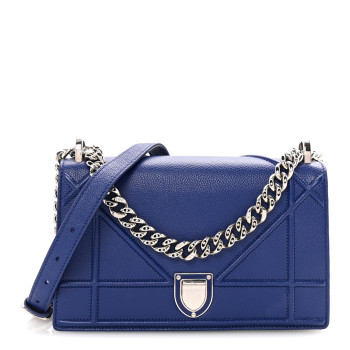 CHRISTIAN DIOR Grained Calfskin Medium Diorama Flap Bag Blue