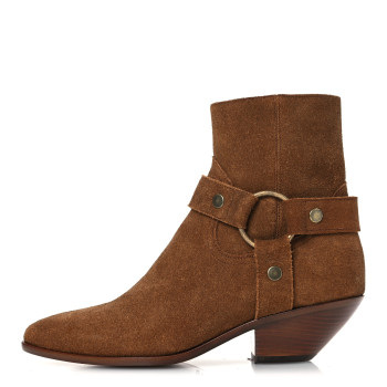 SAINT LAURENT Suede Curtis Harness Ankle Booties 37 Noisette