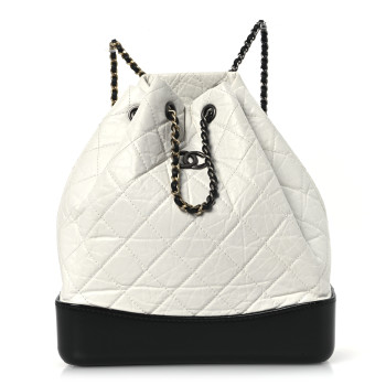 CHANEL Aged Calfskin Quilted Gabrielle Backpack Black White