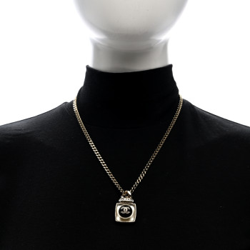 CHANEL Crystal Resin CC Perfume Bottle Necklace Gold