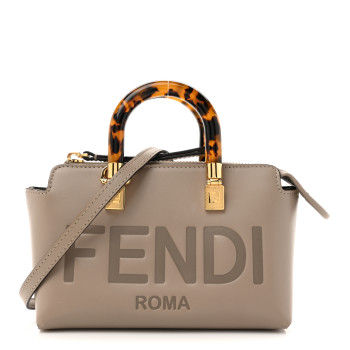 FENDI Vitello King Plexiglass Logo Embossed Mini By The Way Top Handle Boston Bag Tortora