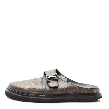 LOUIS VUITTON Patent Monogram Mens Cosy Flat Comfort Clog Mules 9 Brown