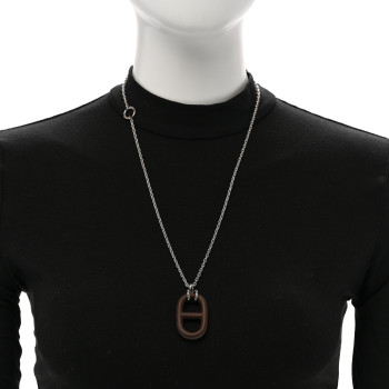 HERMES Vulcanium Chaine d'Ancre Necklace Silver Brun