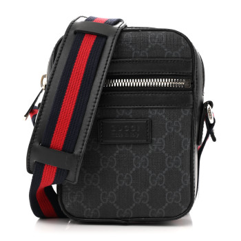 GUCCI GG Supreme Monogram Appia Calfskin Web Small Camera Messenger Bag Black Grey