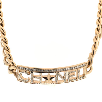 CHANEL Crystal Chain Short Logo Necklace Gold