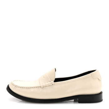 SAINT LAURENT Smooth Calfskin Mens Penny Loafers 42.5 Pearl