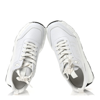 HERMES Parachute Fabric Calfskin Impulse Sneakers 37.5 White