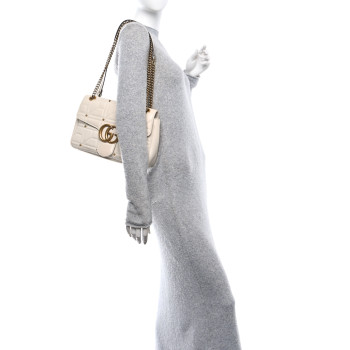 GUCCI Calfskin Matelasse Studded Medium GG Marmont Shoulder Bag White