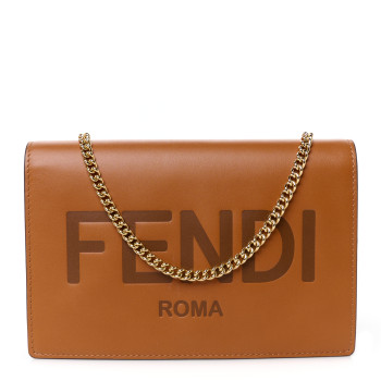 FENDI Vitello King Tamponato Logo Embossed Medium Wallet On Chain Cuoio