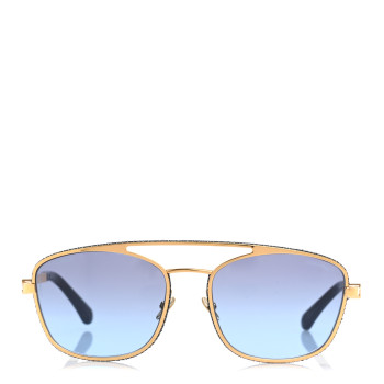CHANEL Metal Calfskin Denim Pilot Sunglasses 4290-Q Gold Blue
